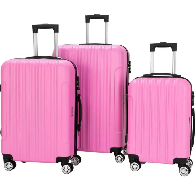 Silk & Salt SalonMore 3 PCS LuggaTravel Set Bag ABS Trolley Hard Shell Suitcase w/TSA Lock Pink^ Hard Side Luggage