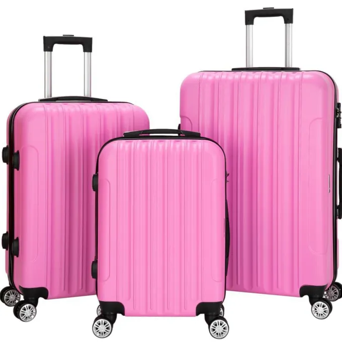 Silk & Salt Winado 3 Piece ABS Suitcase LuggaSet With TSA Lock Pink^ Hard Side Luggage