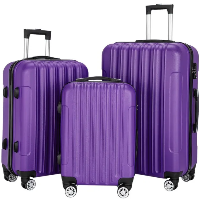 Silk & Salt SalonMore 3 Piece Suitcase LuggaSet With TSA Lock Purple^ Hard Side Luggage