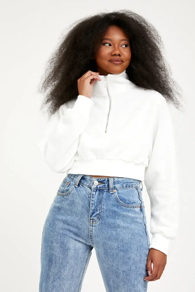 Silk & Salt zip high neck sweatshirt - white^ Hoodies & Sweatshirts