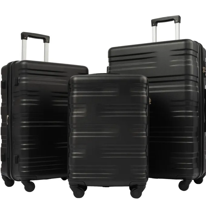 Silk & Salt 3 Piece LuggaSet Expandable ABS Hardside Hardside Lightweight Durable Spinner Wheels Suitcase with TSA Lock (Black)^ Luggage Sets