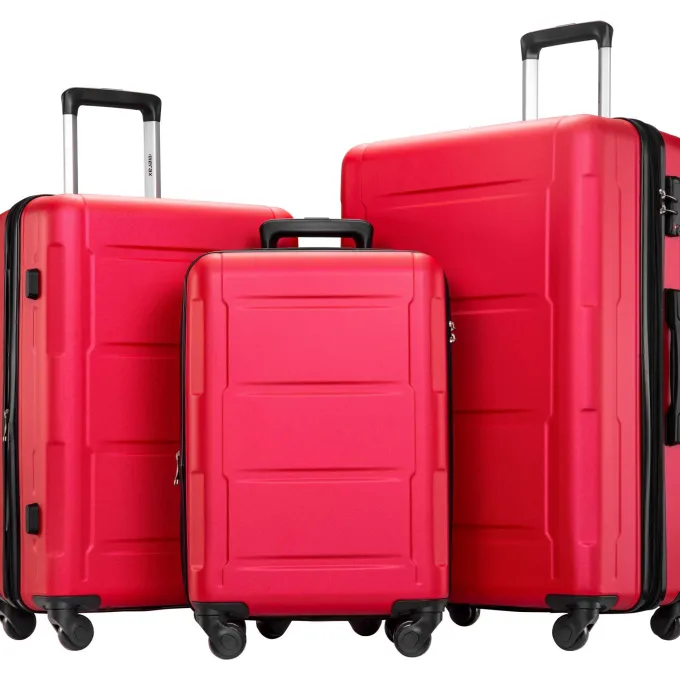 Silk & Salt 3 Piece LuggaSets with Dual Spinner Wheels Expandable Carry on Suitcase with TSA Lock Lightweight Hardside LuggaSet: 20in 24in 28in Spinner Heavyweight Suitcase for Traveling Red S6562^ Carry On Luggage