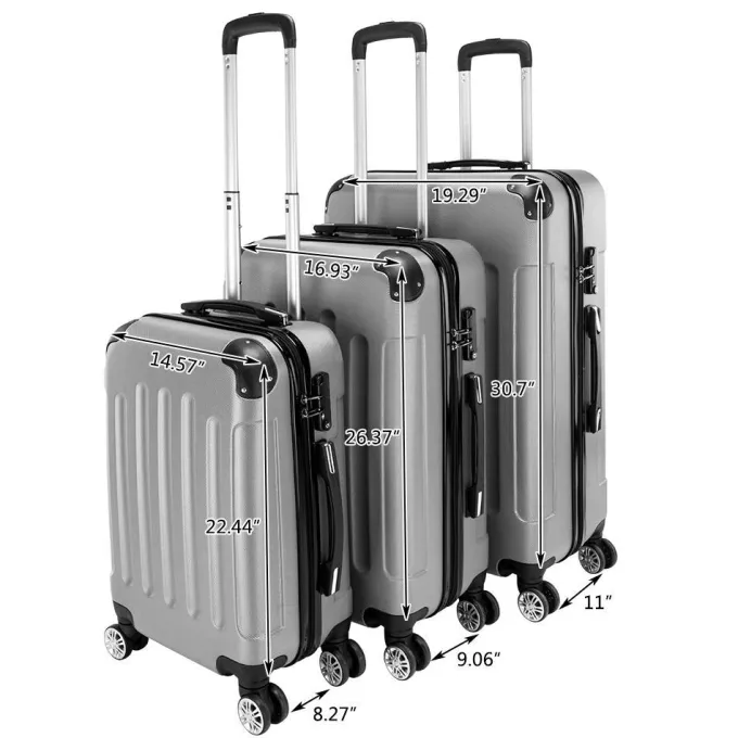 Silk & Salt OTVIAP 3-in-1 Portable ABS Trolley Case 20  / 24  / 28  Rolling LuggaSuitcase Gray Luggage LuggaSet^ Luggage Sets