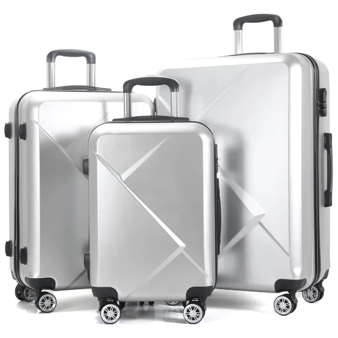 Silk & Salt AEDILYS 3 Piece Nested Spinner Suitcase LuggaSet - Silver^ Checked Luggage|Hard Side Luggage