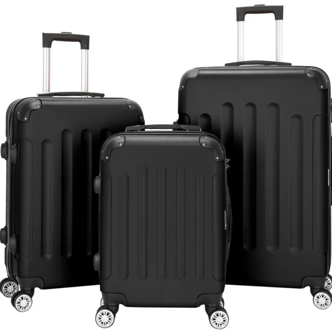 Silk & Salt SalonMore 3 Pcs LuggaTravel Set Bag ABS Trolley Suitcase Black^ Hard Side Luggage