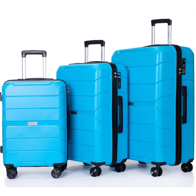 Silk & Salt ANYSUN Expandable 3 Piece LuggaSet with TSA Locks 20in 24in 28in Light Blue^ Checked Luggage