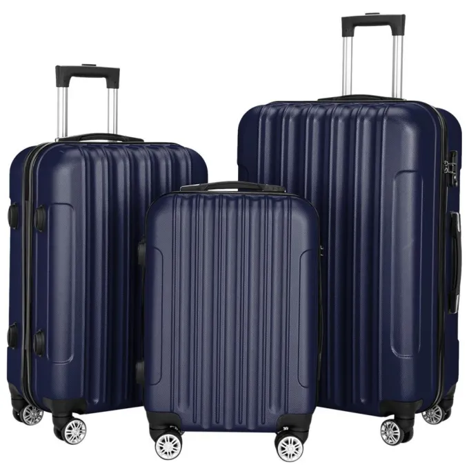 Silk & Salt GoDecor 3  Piece LuggaSets ABS Spinner Travel Suitcase with 4 Wheels Navy Blue^ Hard Side Luggage