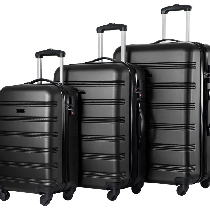 Silk & Salt Black 3Pcs LuggaSet Hardside Spinner Suitcase with TSA Lock 3 Size 20 24' 28 Travel Bag^ Luggage Sets