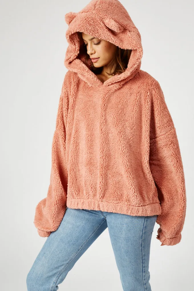 Silk & Salt comfy ears fluffy hoodie - pastel pink^ Hoodies & Sweatshirts