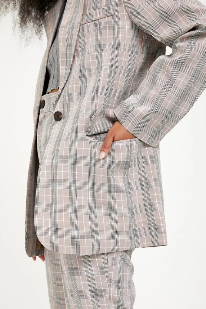 Silk & Salt the classic jacket - taupe check^ Coats & Jackets