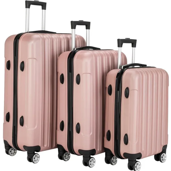 Silk & Salt Zimtown 3 Piece TSA Lock LuggaTravel Set Bags Trolley Hard Suitcase Shell w/ 4 Wheels Rose Gold^ Checked Luggage