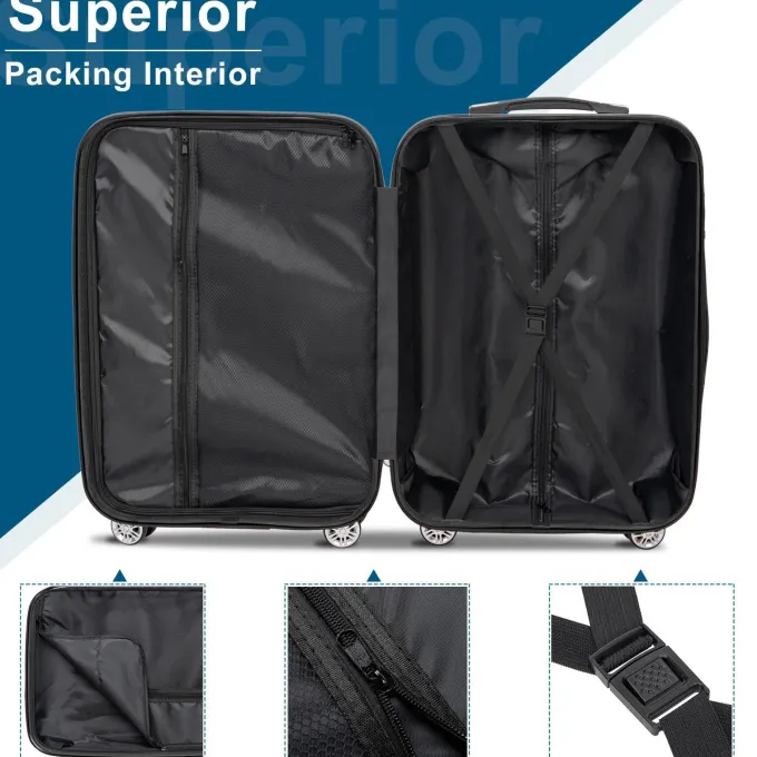 Silk & Salt Zimtown 3 Piece TSA Lock LuggaTravel Set Bags Trolley Hard Suitcase Shell w/ 4 Wheels Rose Gold^ Checked Luggage