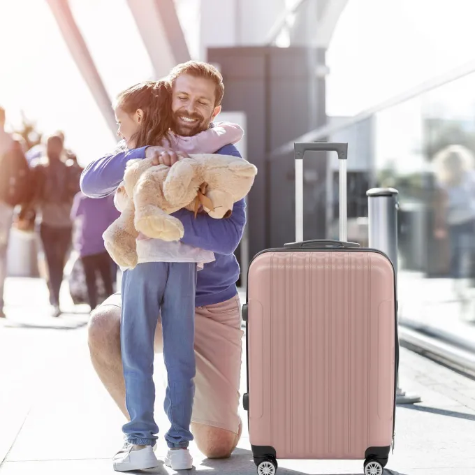 Silk & Salt Zimtown 3 Piece TSA Lock LuggaTravel Set Bags Trolley Hard Suitcase Shell w/ 4 Wheels Rose Gold^ Checked Luggage