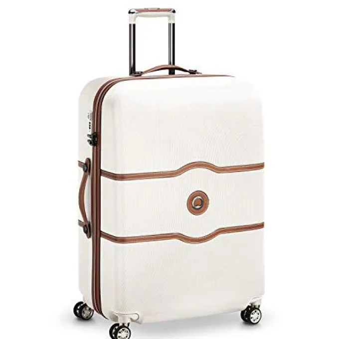 Silk & Salt DELSEY Paris Chatelet Hardside Luggawith Spinner Wheels Champagne White Checked-Lar28 Inch No Brake^ Hard Side Luggage