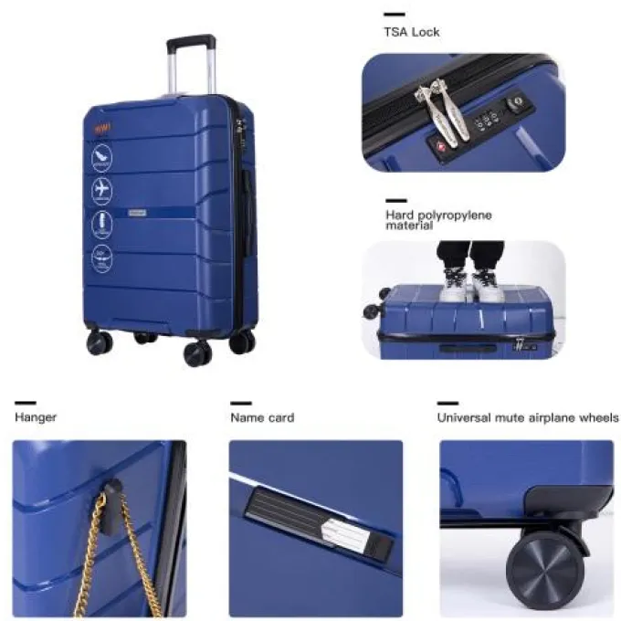 Silk & Salt UBesGoo 20''/24''/28'' 3 Piece Set Luggage PP Hardshell Suitcase Lightweight TSA Lock with Spinner Wheels Navy Blue^ Checked Luggage