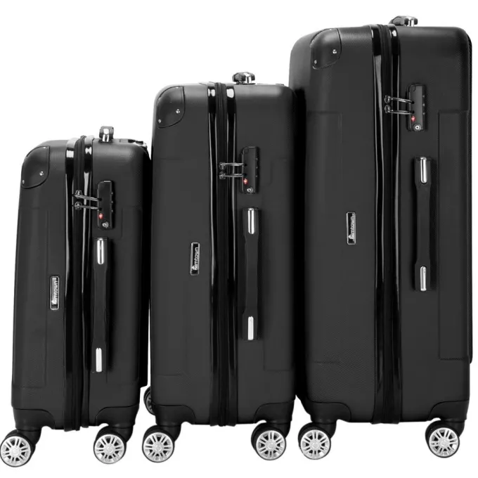 Silk & Salt Winado 3 Pcs ABS LuggaTravel Set Bag Trolley Suitcase Black^ Hard Side Luggage