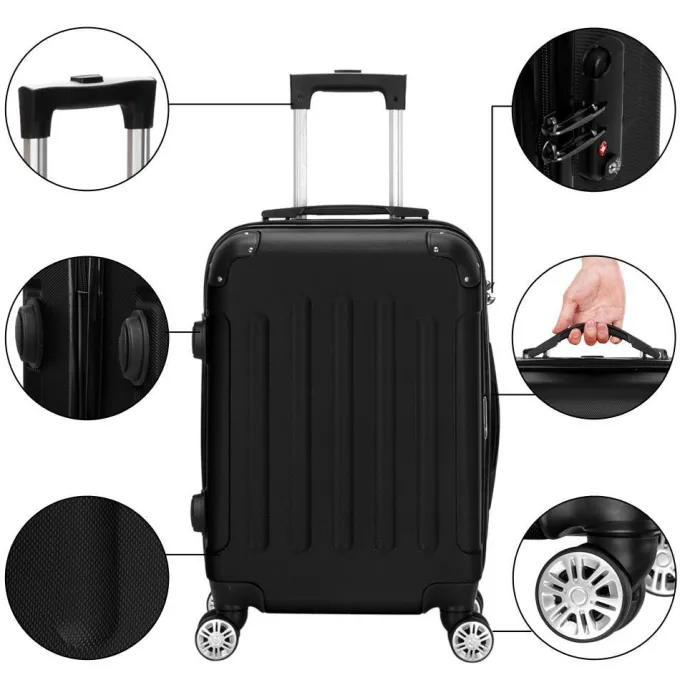 Silk & Salt Winado 3 Pcs ABS LuggaTravel Set Bag Trolley Suitcase Black^ Hard Side Luggage