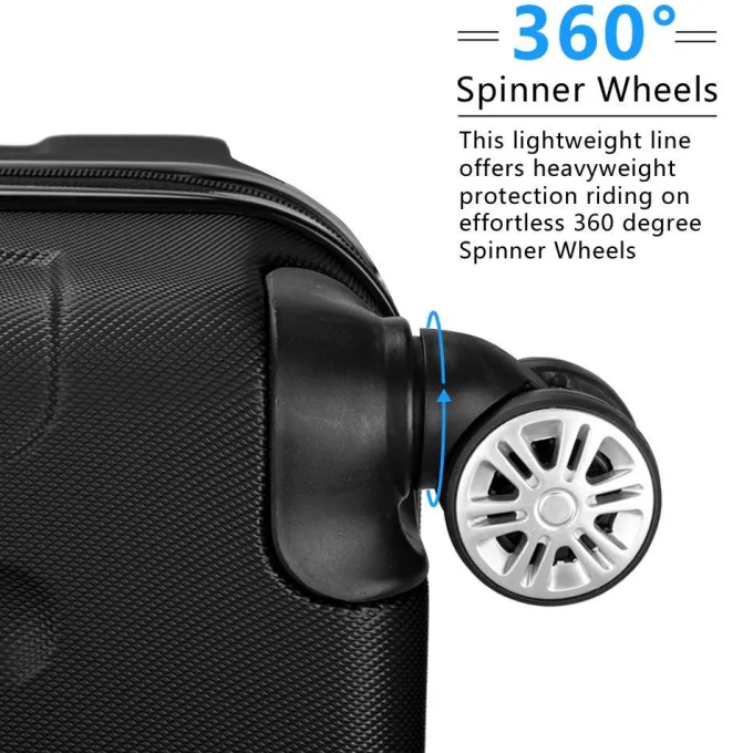 Silk & Salt Winado 3 Pcs ABS LuggaTravel Set Bag Trolley Suitcase Black^ Hard Side Luggage