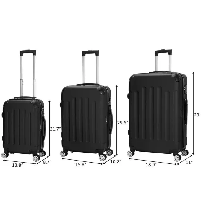 Silk & Salt Zimtown 3Pcs LuggaTravel Set Bag TSA Lock ABS Trolley Spinner Carry on Suitcase^ Hard Side Luggage