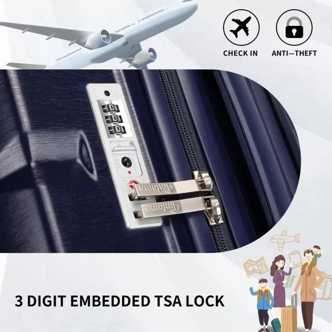Silk & Salt imiomo LuggaSets Hardside 3PCS Suitcase With Swivel Wheel TSA Lock.(Deep Blue20/24/28)^ Checked Luggage