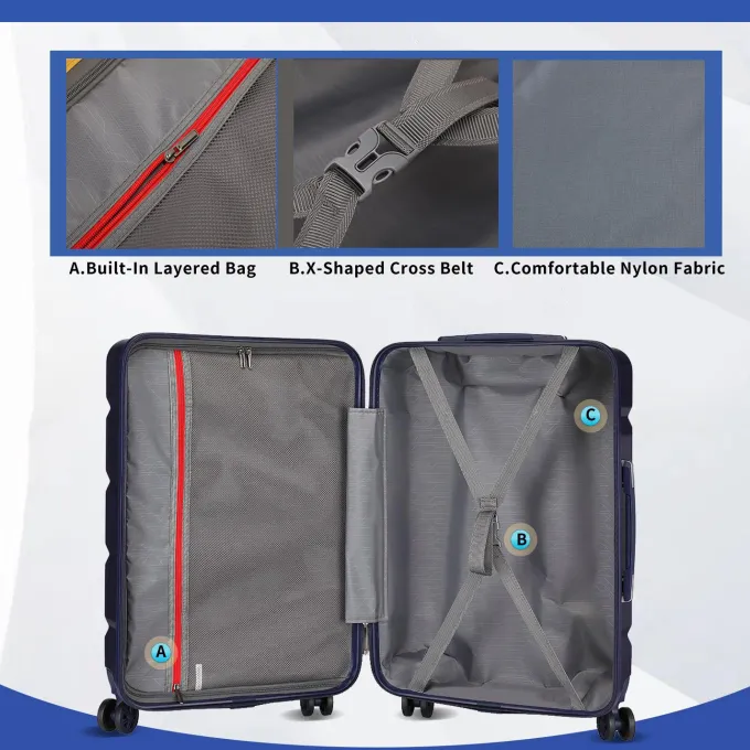 Silk & Salt imiomo LuggaSets Hardside 3PCS Suitcase With Swivel Wheel TSA Lock.(Deep Blue20/24/28)^ Checked Luggage