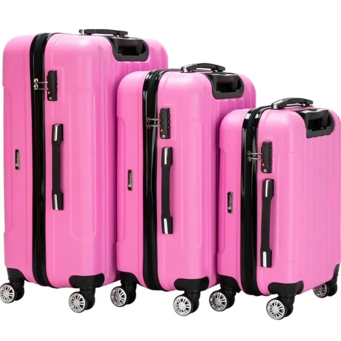Silk & Salt SalonMore 3 PCS LuggaTravel Set Bag ABS Trolley Hard Shell Suitcase w/TSA Lock Pink^ Hard Side Luggage