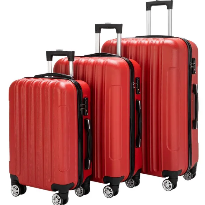 Silk & Salt GoDecor 3 Piece LuggaSets ABS Spinner Suitcase Red^ Hard Side Luggage