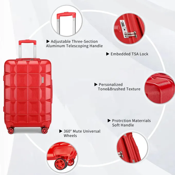 Silk & Salt imiomo LuggaSets Hardside 3PCS Suitcase with Swivel Wheel TSA Lock. (Red)^ Checked Luggage