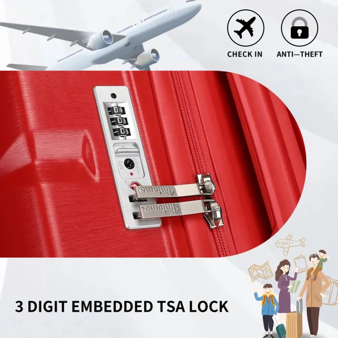 Silk & Salt imiomo LuggaSets Hardside 3PCS Suitcase with Swivel Wheel TSA Lock. (Red)^ Checked Luggage