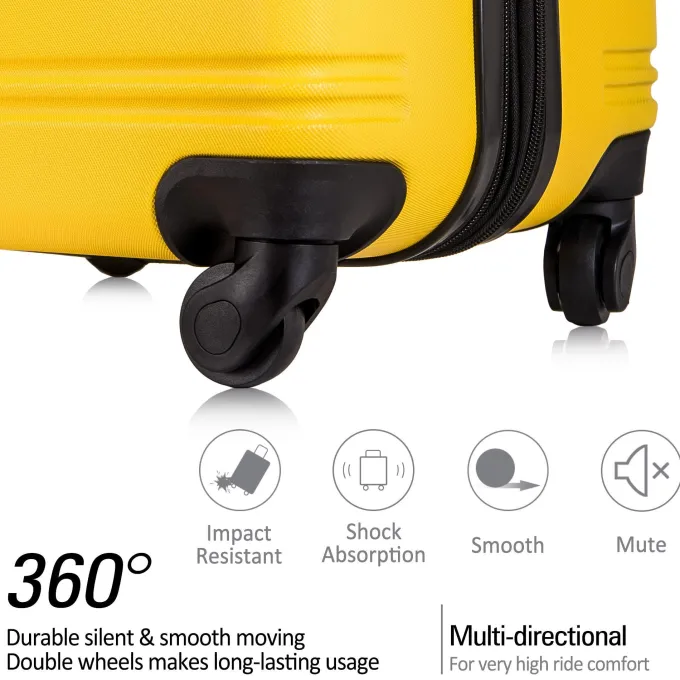 Silk & Salt Zimtown 20/24/28 Hardside Spinner Suitcase 3 Piece ABS LuggaSet with TSA Lock Yellow^ Checked Luggage