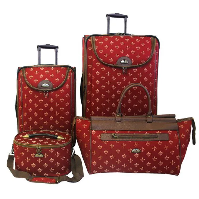 Silk & Salt Long Lat Inc. AF 4P FleurDeLis LuggagSet Red^ Checked Luggage