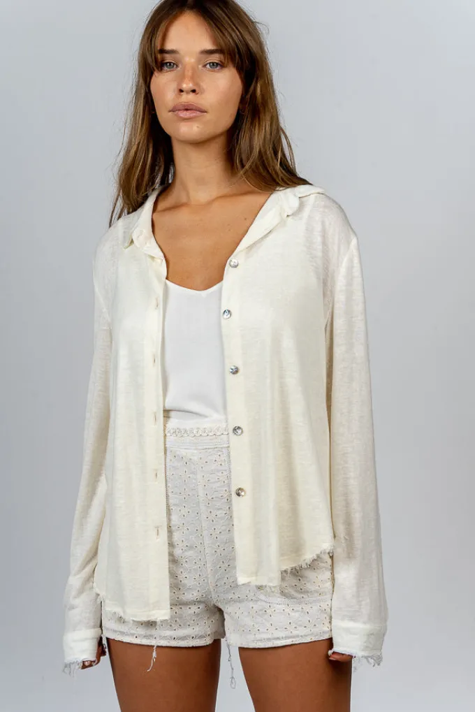 Silk & Salt limited edition distressed button down shirt - cream^ Tops