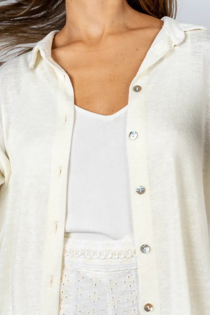 Silk & Salt limited edition distressed button down shirt - cream^ Tops