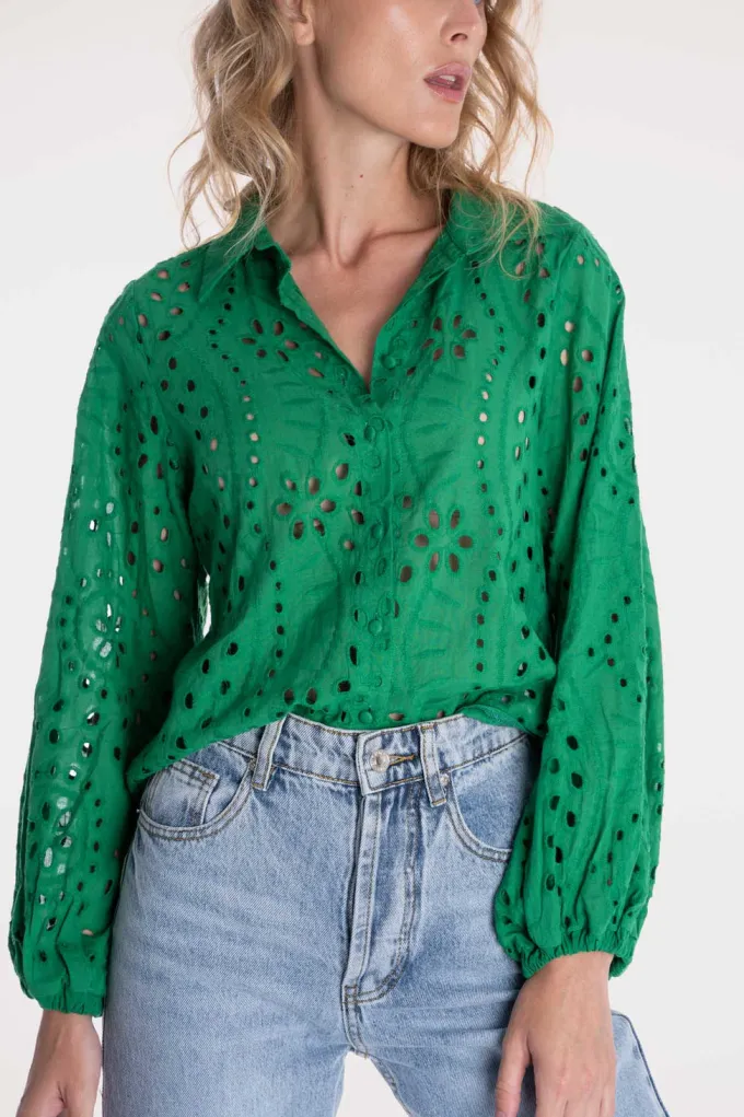 Silk & Salt ped anglaise blouse - green^ Tops