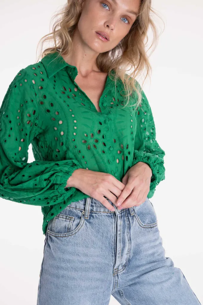 Silk & Salt ped anglaise blouse - green^ Tops