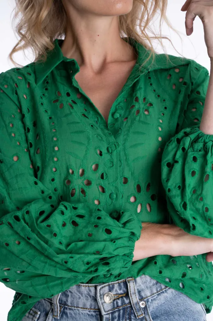 Silk & Salt ped anglaise blouse - green^ Tops