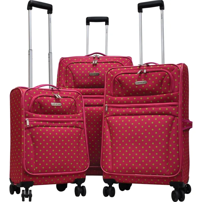 Silk & Salt Pink/Green Polka Dot Expandable Spinner Lugga(Set of 3)^ Luggage Sets