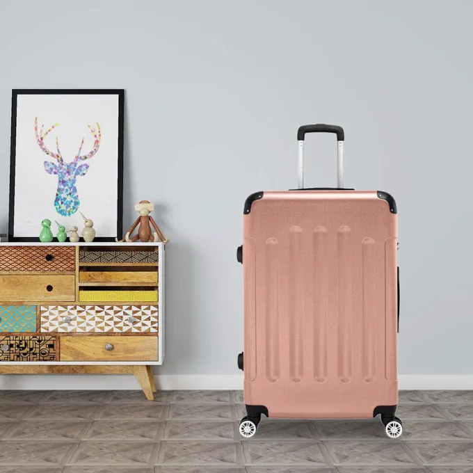 Silk & Salt 3PCS/Set 3-in-1 Portable ABS Trolley Case 20inch 24inch 28inch Rose Gold Travel LuggaSuitcase^ Luggage Sets