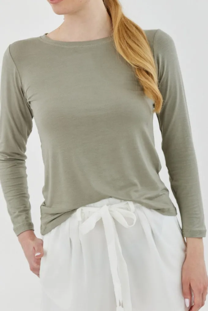 Silk & Salt aria long sleeve tee - olive^ Tops