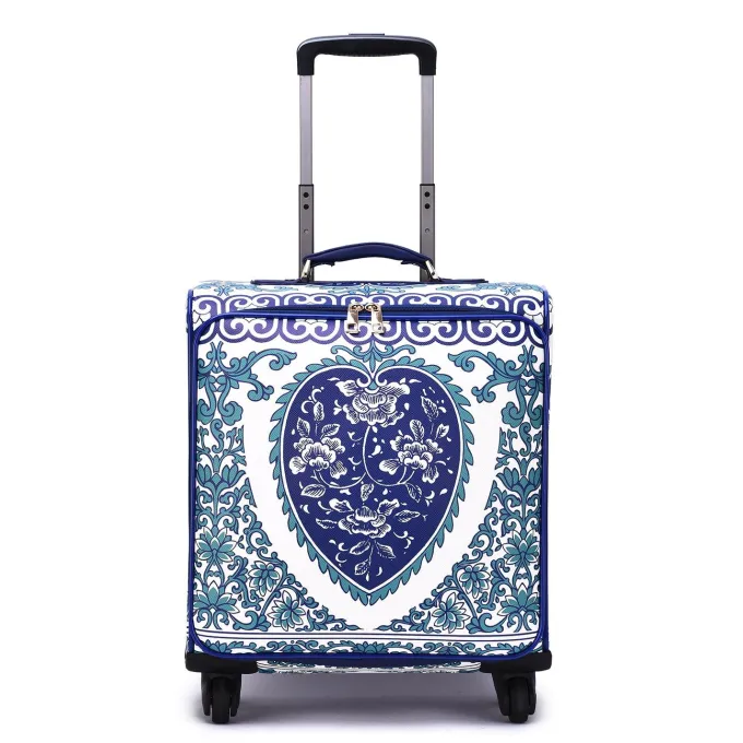 Silk & Salt Mellow World Women's Fashion Porcelain Blue Carry-on Rolling Upright Suitcase^ Carry On Luggage