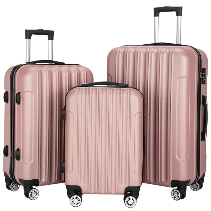 Silk & Salt SalonMore 3 Piece Suitcase LuggaSet With TSA Lock Rose Gold^ Checked Luggage