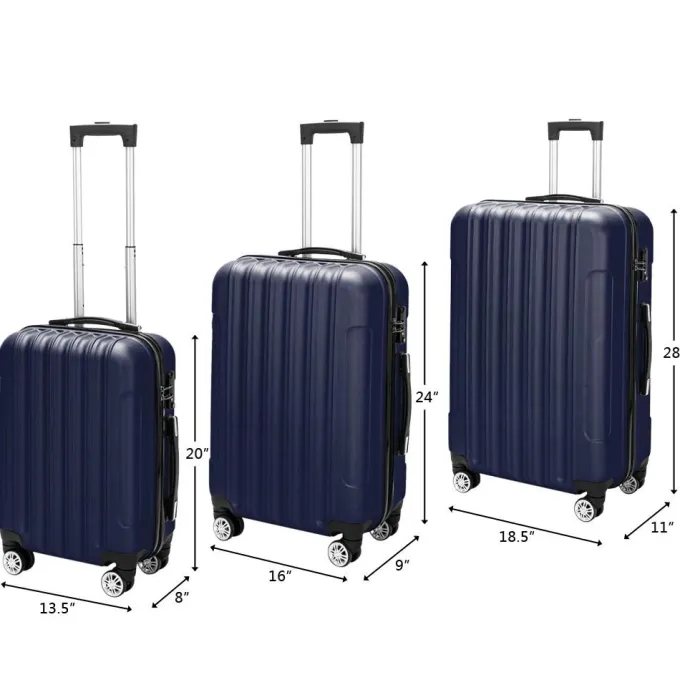 Silk & Salt 3 Piece LuggaSet Metal Frame Plastic Travel Trolley Suitcase Set 20u201d 24u201d 28u201d LuggaSuitcase Portable Spinner Wheels Lightweight LuggaSet Navy Blue^ Hard Side Luggage
