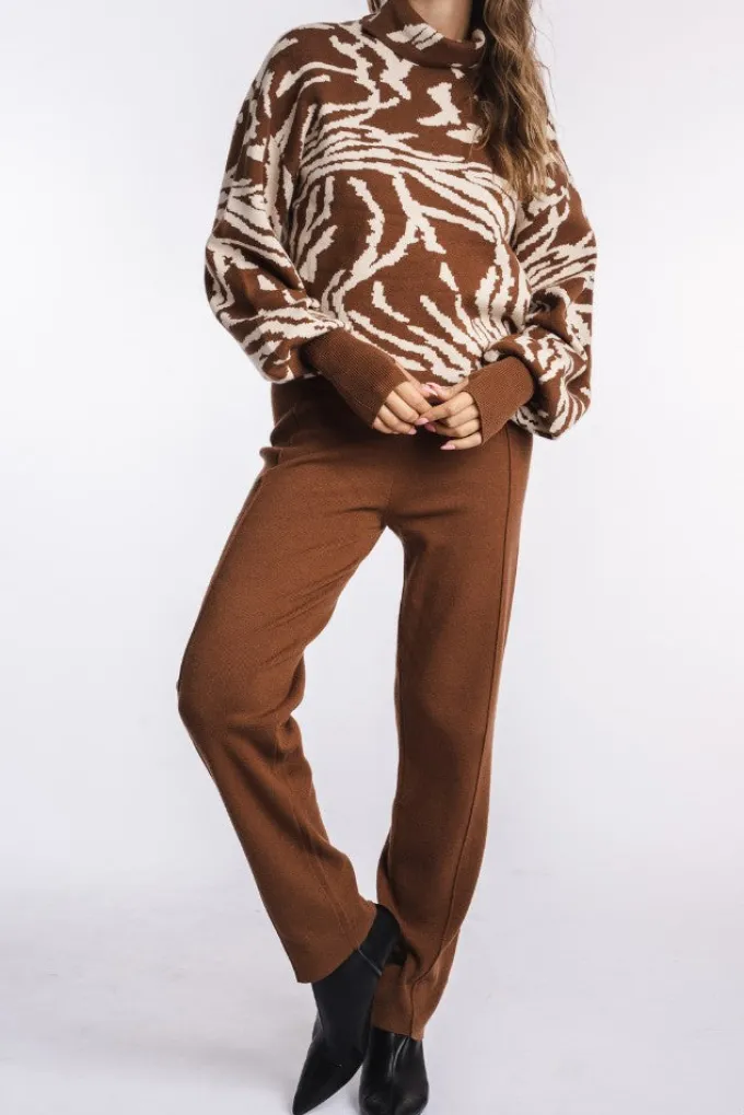 Silk & Salt jacquard luxe lounge set - brown/beige^ Sets