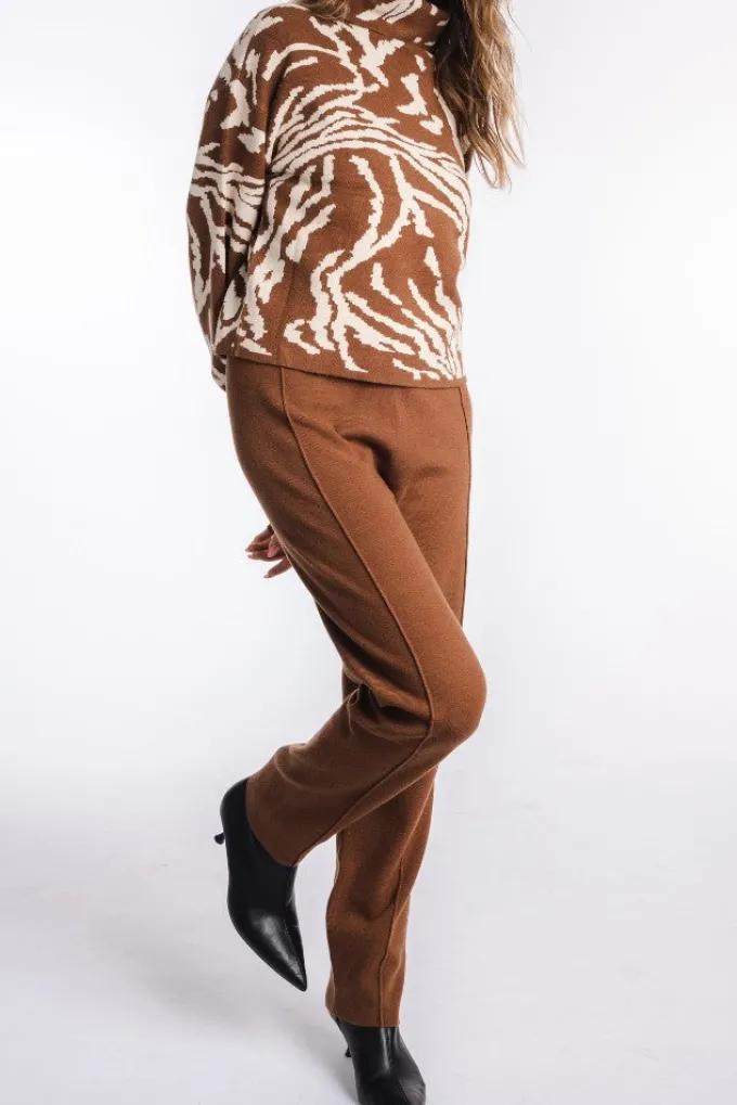 Silk & Salt jacquard luxe lounge set - brown/beige^ Sets