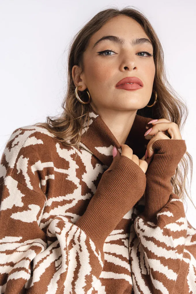 Silk & Salt jacquard luxe lounge set - brown/beige^ Sets