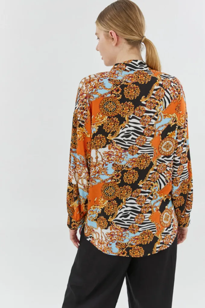 Silk & Salt olivia tailored shirt - orange print^ Tops