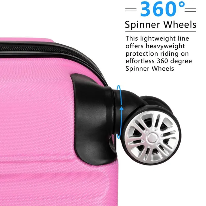 Silk & Salt Winado 3 Piece ABS Suitcase LuggaSet With TSA Lock Pink^ Hard Side Luggage