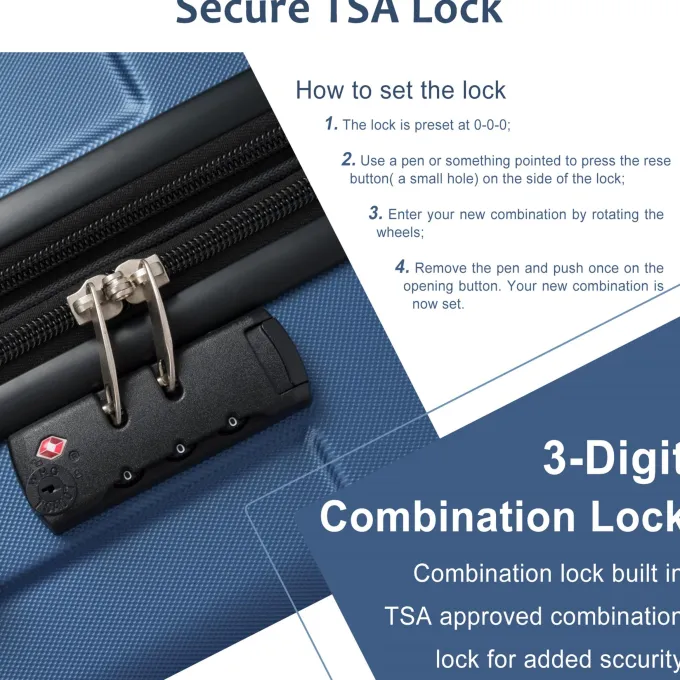 Silk & Salt 3 Piece LuggaSet Lightweight Hardside Spinner Wheels Suitcase with TSA Lock Blue (20/24/28)^ Hard Side Luggage