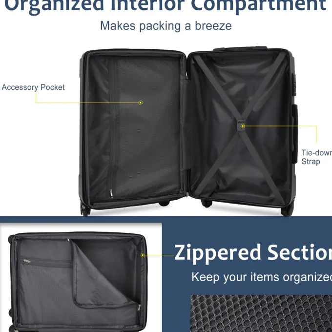 Silk & Salt 3 Piece LuggaSet Lightweight Hardside Spinner Wheels Suitcase with TSA Lock Blue (20/24/28)^ Hard Side Luggage