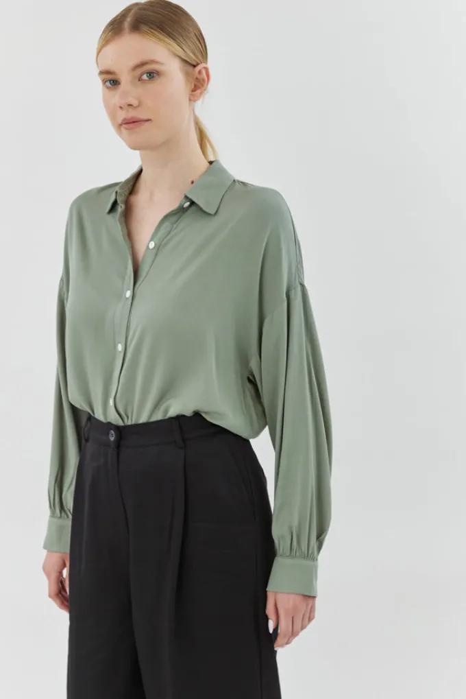 Silk & Salt olivia tailored shirt - light green^ Tops